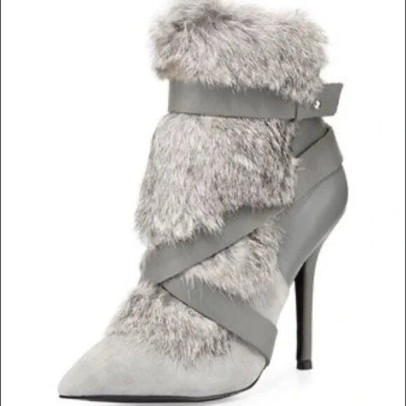 Charles Jourdan Paris Rabbit Fur, Suede & Leather Boots in Silver Grey - Picture 1 of 14